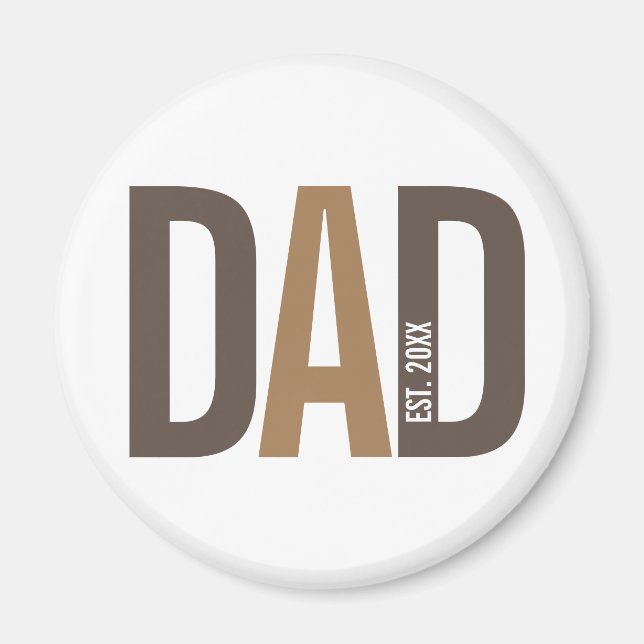 Modern Brown Personalised Dad Established Magnet (Front)