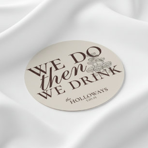 Modern Brown Personalized Cocktail Hour Wedding Round Paper Coaster