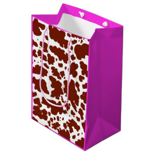 Modern Brown Pink Cow Skin Texture Animal Print Medium Gift Bag