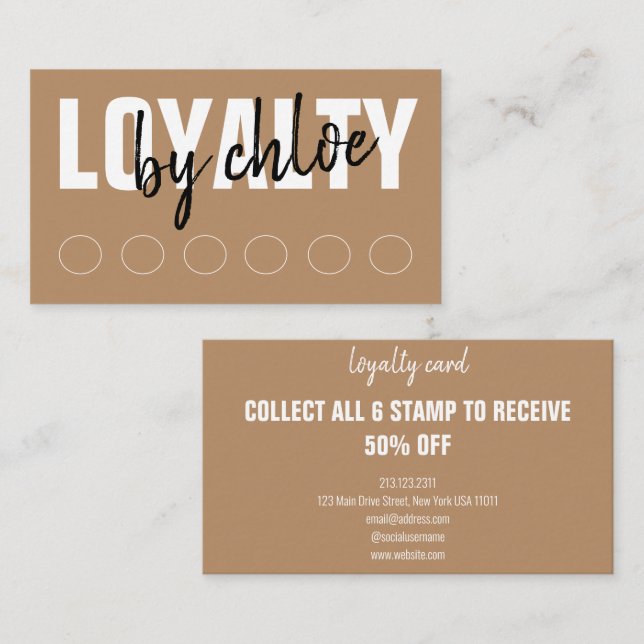 Modern Brown Punch Script Loyalty Card (Front/Back)