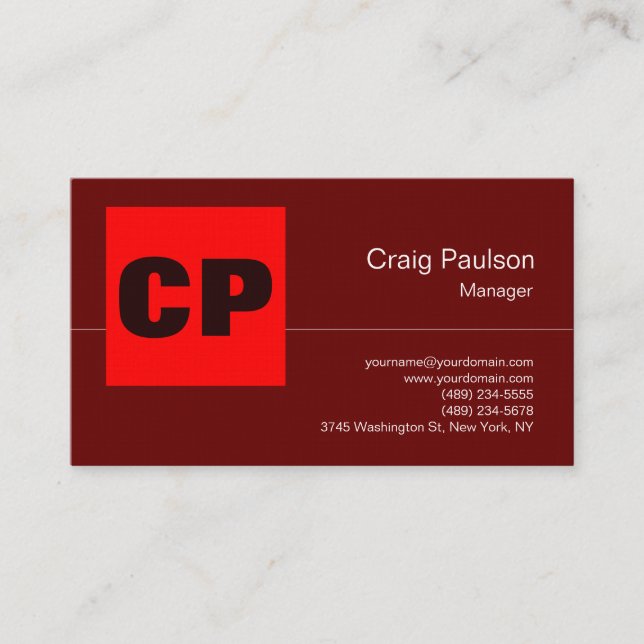 Modern Brown Red Bold MonogramProfessional Plain Business Card (Front)