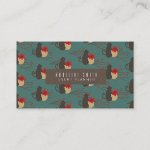 Modern Brown Red Sakura Cherry Blossoms Monkey Business Card