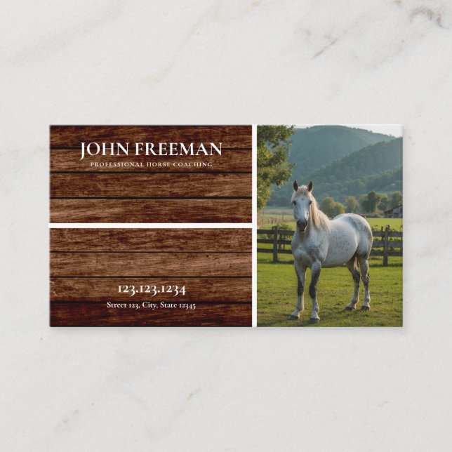 Modern Brown Rustic Horse Photo Equine Business Card (Front)