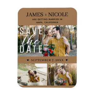 Modern Brown Save the Date Wedding 3 Photos Magnet