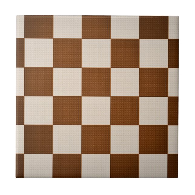 Modern Brown & Seashell Geometric Chequered Patter Tile (Front)