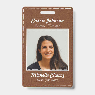 Modern Brown Stiched Leather Photo Badge ID Badge