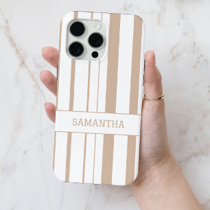Modern Brown Striped Personalised Name Minimalist iPhone 15 Pro Max Case