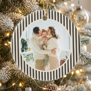 Modern Brown Stripes Christmas Family Photo Ceramic Tree Decoration