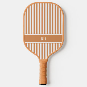 Modern Brown Stripes Elegant Personalised Monogram Pickleball Paddle
