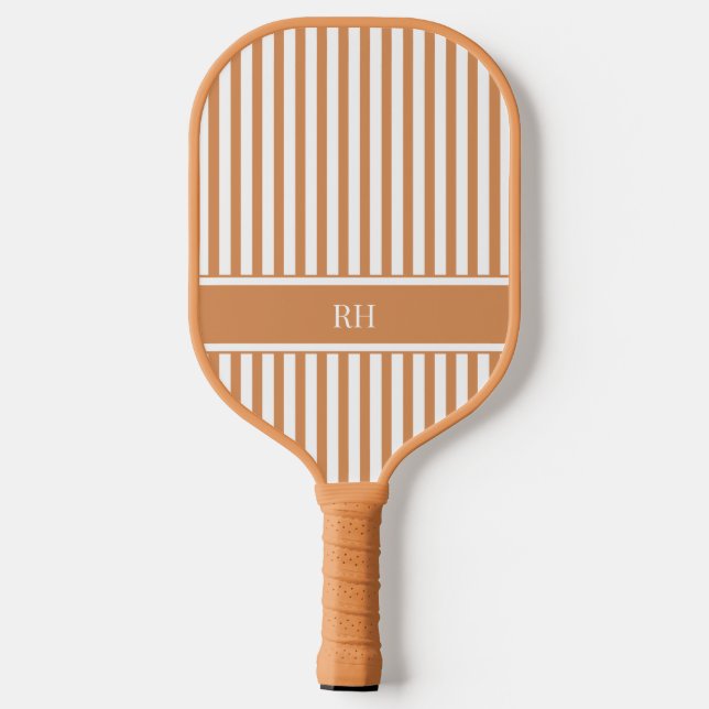 Modern Brown Stripes Elegant Personalised Monogram Pickleball Paddle (Back)