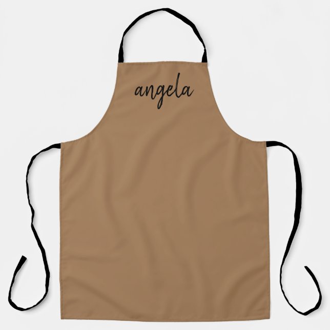 Modern brown stylish custom name apron (Front)