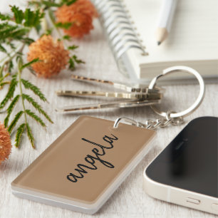 Modern brown stylish custom name key ring