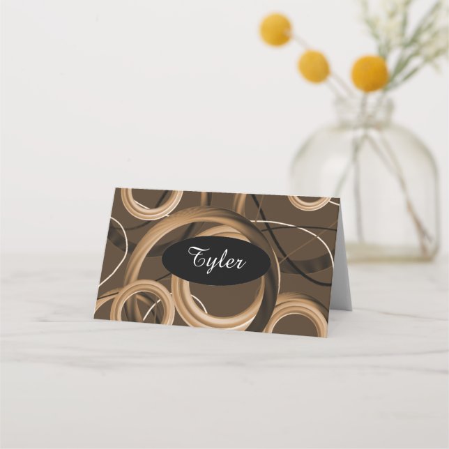 Modern Brown Swirl Seating Place Card (Front)