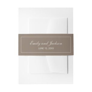 Modern Brown Tan Script Wedding Belly Band Invitation Belly Band