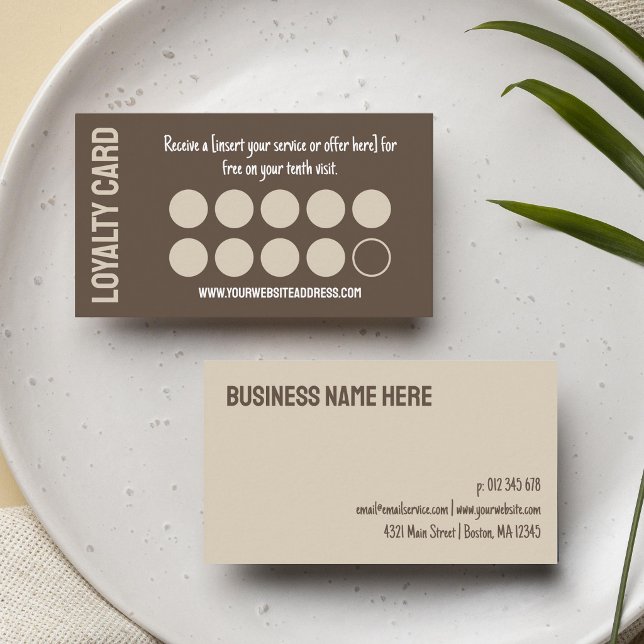 Modern Brown Tan Ten Visits Loyalty Punch Card (Creator Uploaded)