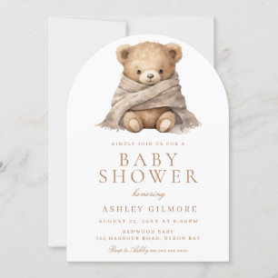 Modern Brown Teddy Bear Baby Shower Invitation