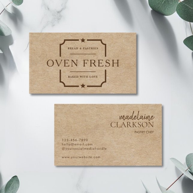 Modern Brown Text Kraft Pastry Chef Bakery  Business Card (Creator Uploaded)