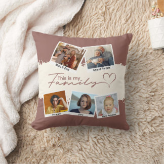 Modern Brown Typography Family Collage Photo Cushion