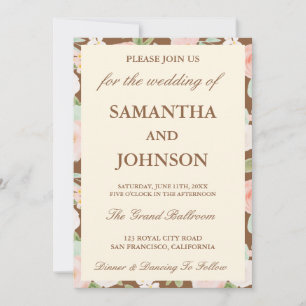 Modern Brown Vintage Ivory Floral Wedding Invitation