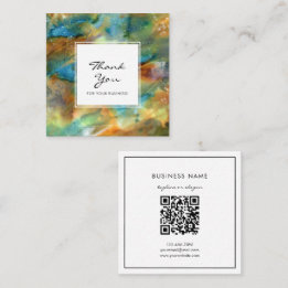 Modern Brown Watercolor Abstract QRCode Thank You Square Business Card