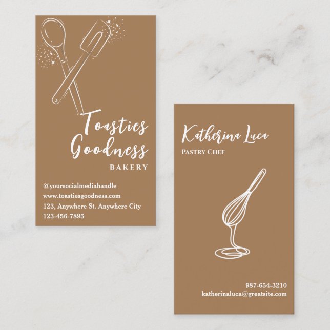 Modern Brown White Baking Utensil Bakery  Business Card (Front/Back)