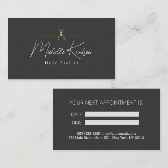 Modern  Brown white Hairstylist Appointment Card (Front/Back)