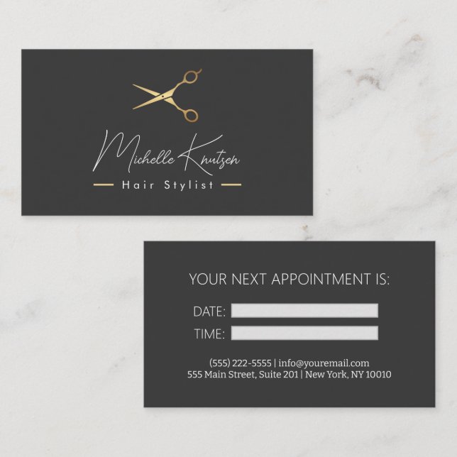 Modern  Brown white Hairstylist Appointment Card (Front/Back)