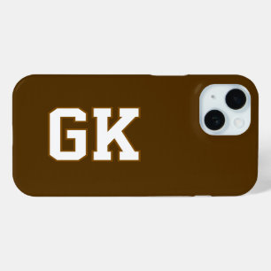 Modern Brown White Monogram Initials iPhone 15 Case