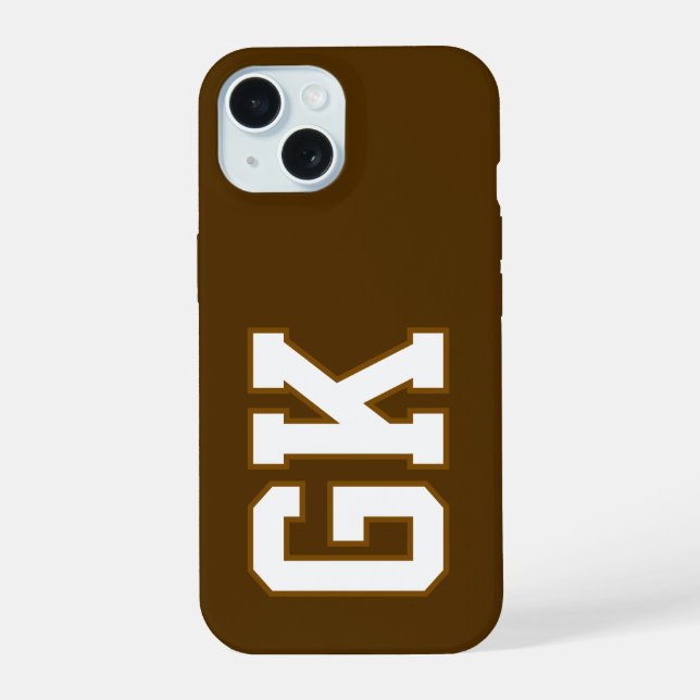 Modern  Brown White Monogram Initials iPhone 15 Case (Back)