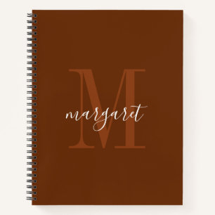 Modern brown &white monogram name Spiral Notebook