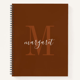 Modern brown &white monogram name Spiral Notebook