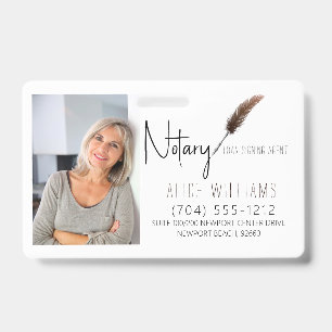 Modern Brown & White Notary Photo Business ID Badge
