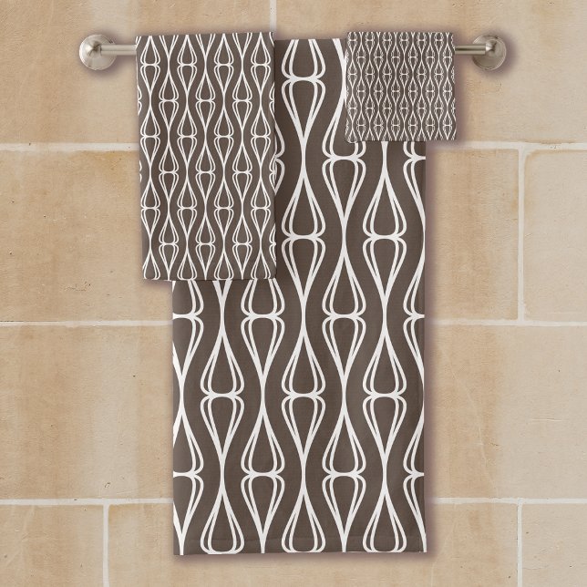Modern Brown White Pattern  Bath Towel Set (Modern trendy design pattern suitable for modern design interior space.)