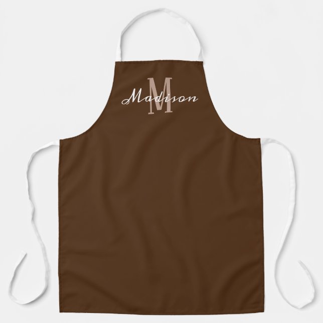 Modern Brown White Script Monogram Name Womens Apron (Front)