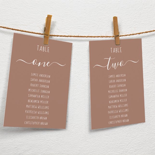 Modern Brown with White Script Seating Chart Card (Creator Uploaded)