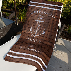 Modern Brown Wood Anchor Nautical Family Beach Towel