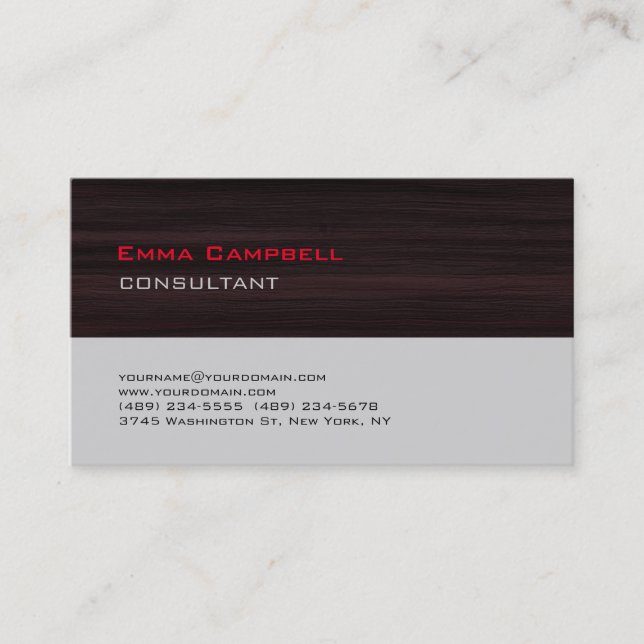 Modern Brown Wood Grey Professional Consultant Business Card (Front)