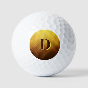 Modern brown yellow monogram initial  golf balls