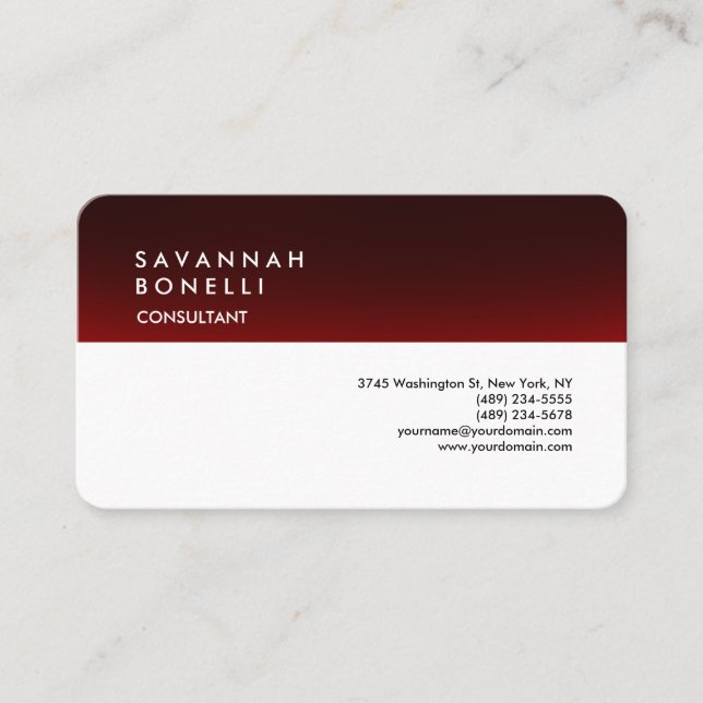 Modern Brownish Red White Trendy Minimalist Business Card (Front)