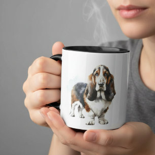 Modern Browns/Black Basset Hound Personalise Mug