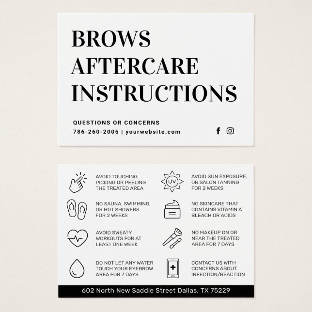 Modern Brows Aftercare PMU Brow Instructions Card (Front & Back)