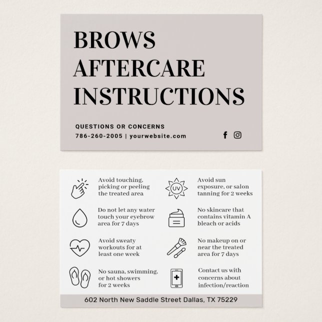 Modern Brows Aftercare PMU Brow Instructions Card (Front & Back)