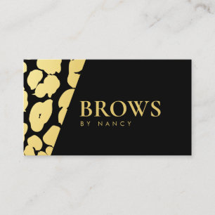 Modern brows Leopard Print Black and Gold Business Card