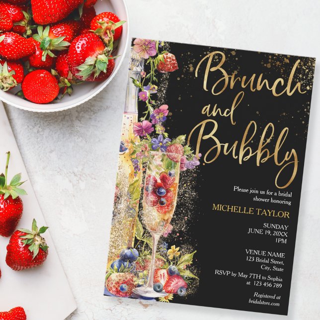 Modern Brunch and Bubble Summer Champagne Cocktail Invitation (Creator Uploaded)