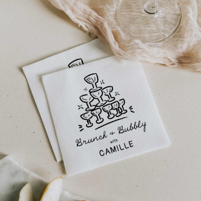 Modern Brunch and Bubbly Bridal Shower Napkin (Retro Champagne Brunch and Bubbly Bridal Shower Paper Napkins)