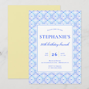Modern Brunch Blue Portuguese Tiles 30th Birthday Invitation