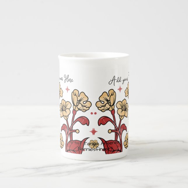 Modern Brunt & Sandy Brown Floral PERSONALIZE Bone China Mug (Front)