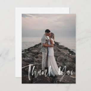 Modern Brush Calligraphy Script Wedding Photo Thank You Card