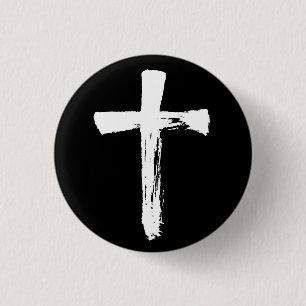 Modern Brush Cross - Christian Religious Crucifix 3 Cm Round Badge