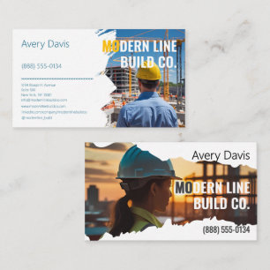 Modern Brush-Edge Construction Photo Business Card